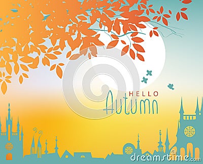 Autumn town landscape Vector Illustration