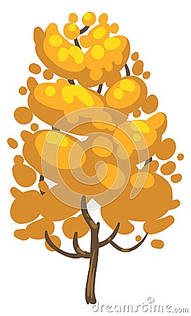 Autumn tree. Cartoon plant with yellow fall foliage Stock Photo