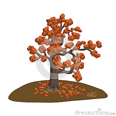 Autumn tree on a glade. Beautiful vector illustration. Doodle Vector Illustration