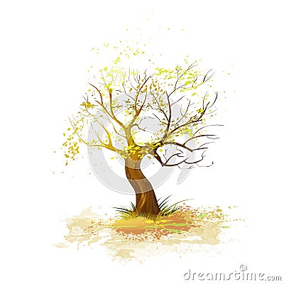 Autumn tree yellow leaves fall down isolated over Vector Illustration