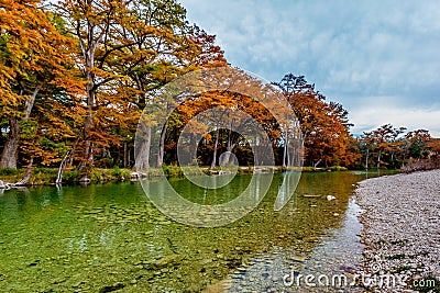 Autumn Trees at Frio River at Garner State Park, Texas Stock Photo