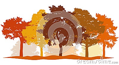 Autumn trees park, forest silhouette. Beautiful autumn colors of trees: red, orange, brown. Vector illustration Vector Illustration