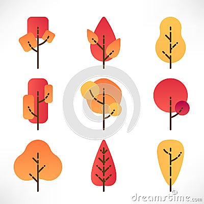 Autumn trees set Vector Illustration