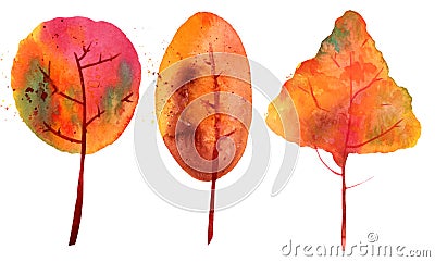 Autumn trees. A set of quirky trees in the colors of fall, isolated on a white background Stock Photo