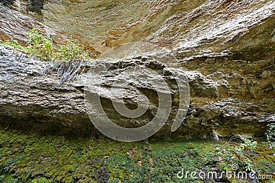 Autumn trip through the picturesque mountains to the valley of desires and further to the waterfall. Stock Photo