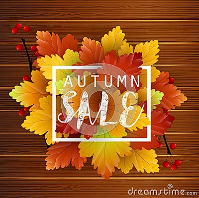 Autumn typographic on wood background Vector Illustration