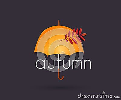 Autumn, umbrella, falling leaves for seasonal design Vector Illustration