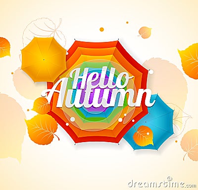 Autumn Umbrella Lettering Concept. Vector Vector Illustration