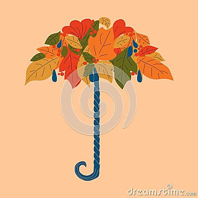Autumn umbrella made of leaves. Vector in cartoon style. Vector Illustration