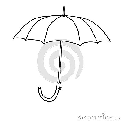 Autumn umbrella. Monochrome sketch, hand drawing. Black outline on white background. Vector illustration Vector Illustration