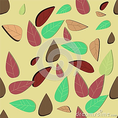 Cute multicolor 3D autumn leaves. seamless Vector Illustration
