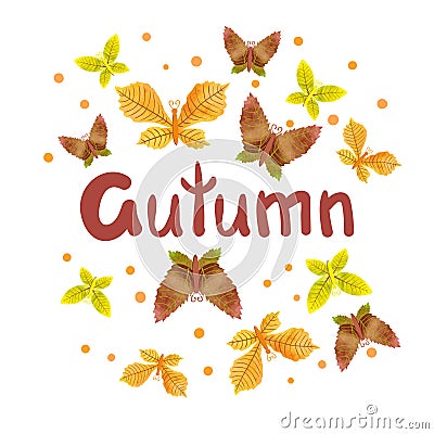 Autumn vector illustration with watercolor leaves as butterflies. Vector Illustration