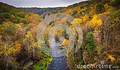 Autumn view of the Gunpowder River from Prettyboy Dam, in Baltimore County, Maryland. Stock Photo
