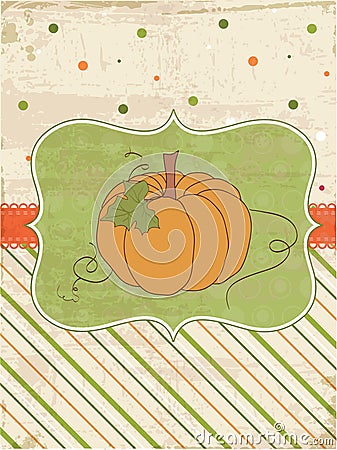 Autumn Vintage Card with Pumpkin Vector Illustration