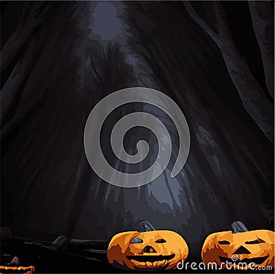 autumn vintage evil pumpkins in gloomy dark styles for halloween on the background Vector Illustration