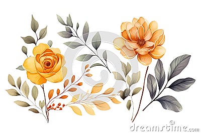 Autumn Watercolor Bouquets In Vector Set Stock Photo