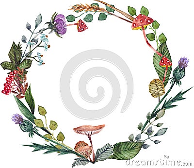 Autumn watercolor wreath of flowers Stock Photo