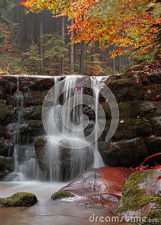 Autumn waterfall Stock Photo