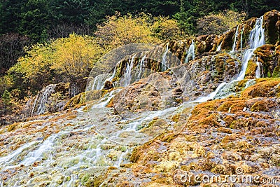 Autumn waterfall in huanglong Stock Photo