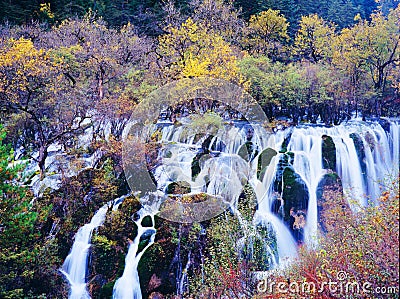 Autumn waterfall in jiuzhaigou Stock Photo