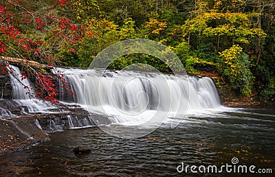 Autumn Waterfall Landscape North Carolina Blue Ridge Mountains Stock Photo