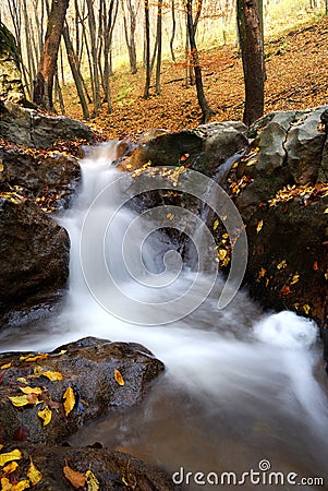 Autumn waterfall in the Bakony Forest, Hungary Stock Photo