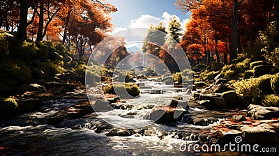 Autumn waterfalls scenery at sunny day Stock Photo