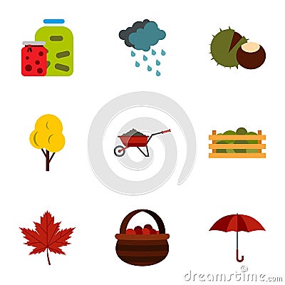 Autumn weather icons set, flat style Vector Illustration