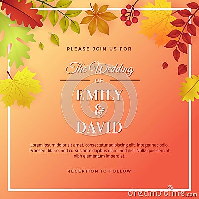 Autumn Wedding with Autumn Foliage Invitation Template Design Stock Photo