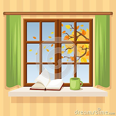 Autumn window. Vector illustration. Vector Illustration