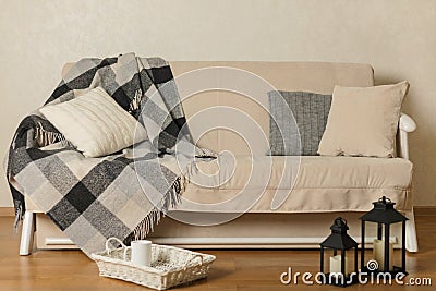 Autumn winter concept - coziness and warmth in the house. Beig Stock Photo