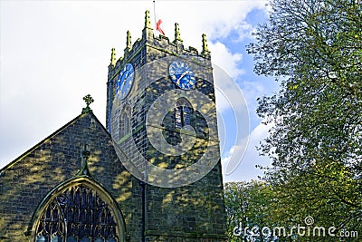 Autumnal afternoon sunlight on St Michaels and All Saints Church, Haworth, West Yorkshire. Stock Photo