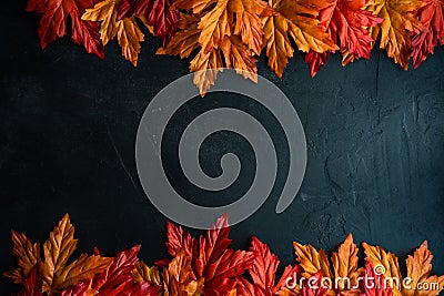 Autumnal flat lay with leaves Stock Photo