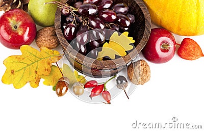 Autumnal harvest fruits and vegetables Stock Photo