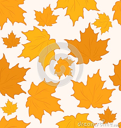 Autumnal maple leaves, seamless background Vector Illustration