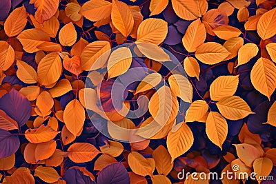 Autumnal Orange Leaves Rustling Against A Vibrant Violet Backdrop Create A Captivating Pattern Stock Photo