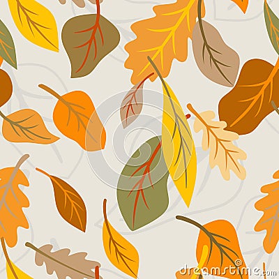 Autumnal ornament vector background. Randomly seamless pattern with bright multicolored fall leaves Vector Illustration