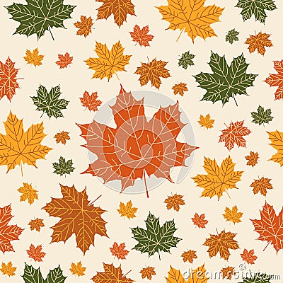 Autumnal seamless pattern on beige background. Vector Illustration