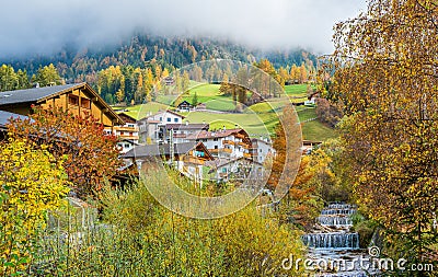 Autumnal sight at Santa Magdalena village in the famous Val di Funes. Trentino Alto Adige, Italy. Stock Photo