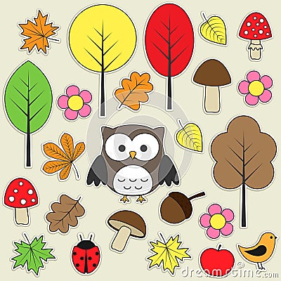 Autumnal stickers Vector Illustration