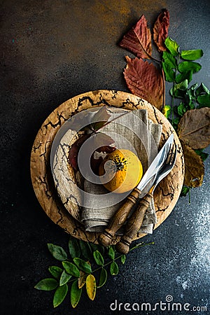 Autumnal table setting Stock Photo