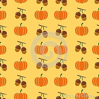 Autumnal Thanksgiving orange seamless pattern with pumpkin and leaf, leaves illustration Cartoon Illustration