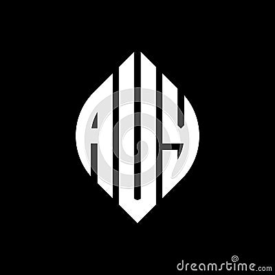 AUY circle letter logo design with circle and ellipse shape. AUY ellipse letters with typographic style. The three initials form a Vector Illustration