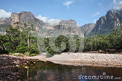 Auyan Tepuy with Angel Falls Stock Photo