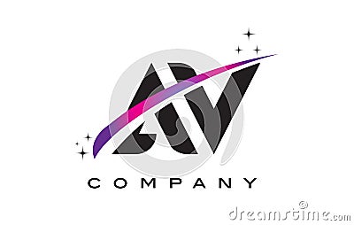AV A V Black Letter Logo Design with Purple Magenta Swoosh Vector Illustration