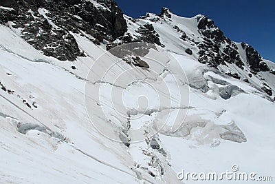 Avalanche in the Caucasus mountains Stock Photo