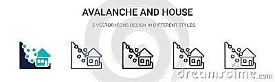 Avalanche and house icon in filled, thin line, outline and stroke style. Vector illustration of two colored and black avalanche Vector Illustration