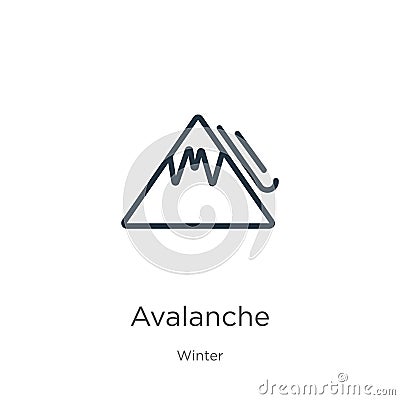Avalanche icon. Thin linear avalanche outline icon isolated on white background from winter collection. Line vector avalanche sign Vector Illustration