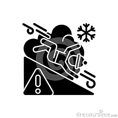 Avalanche warning sign black glyph icon Vector Illustration