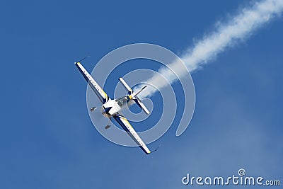 British aerobatic pilot Mark Jefferies flying a single engine Extra 330LX aerobatic aircraft VH-IXN. Editorial Stock Photo